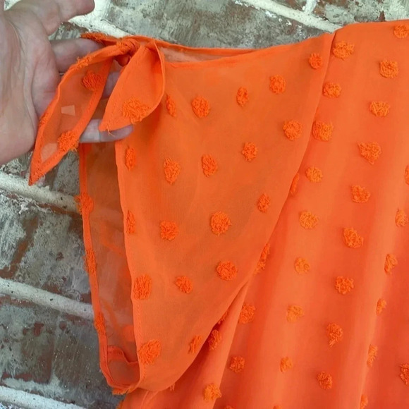 Cato Orange Slit Tie Sleeve Dotted Swiss Blouse - Picture 3 of 11